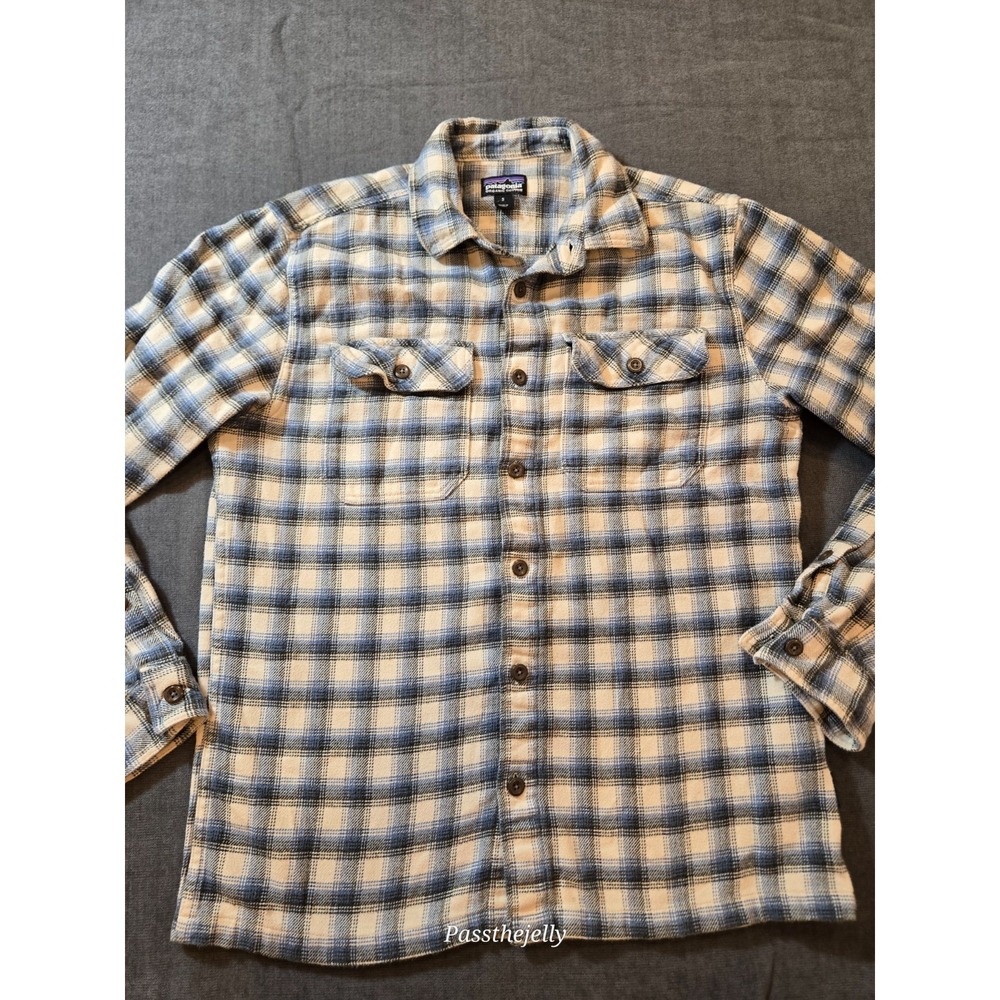 Patagonia Mens Small Fjord Flannel Shirt Organic Midweight Button Up Plaid Blue